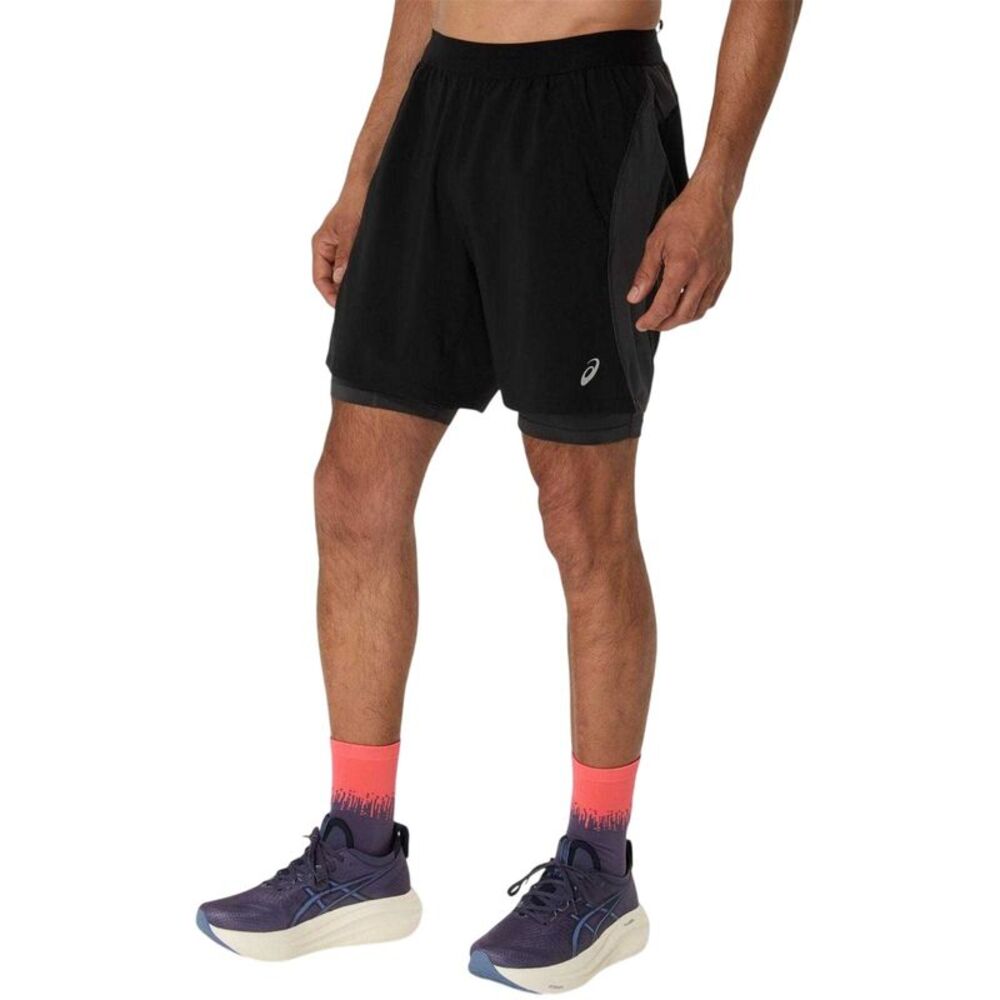 Asics Mens 2 in 1 Running Shorts / Black/Gray